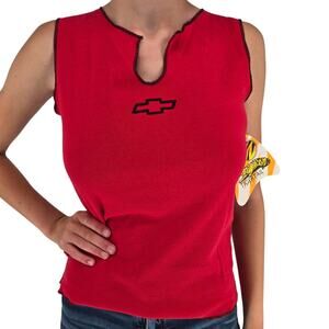 Vintage Y2K 2000s Womens Sz L Tank Top Chevy Chevrolet Logo Red Black NEW